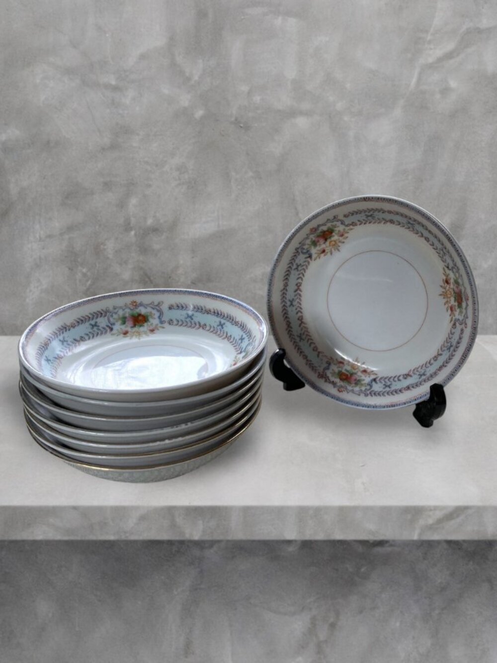 Vintage Aiyo China Dessert Bowls Set of 8 Floral Gold Trim Occupied Japan